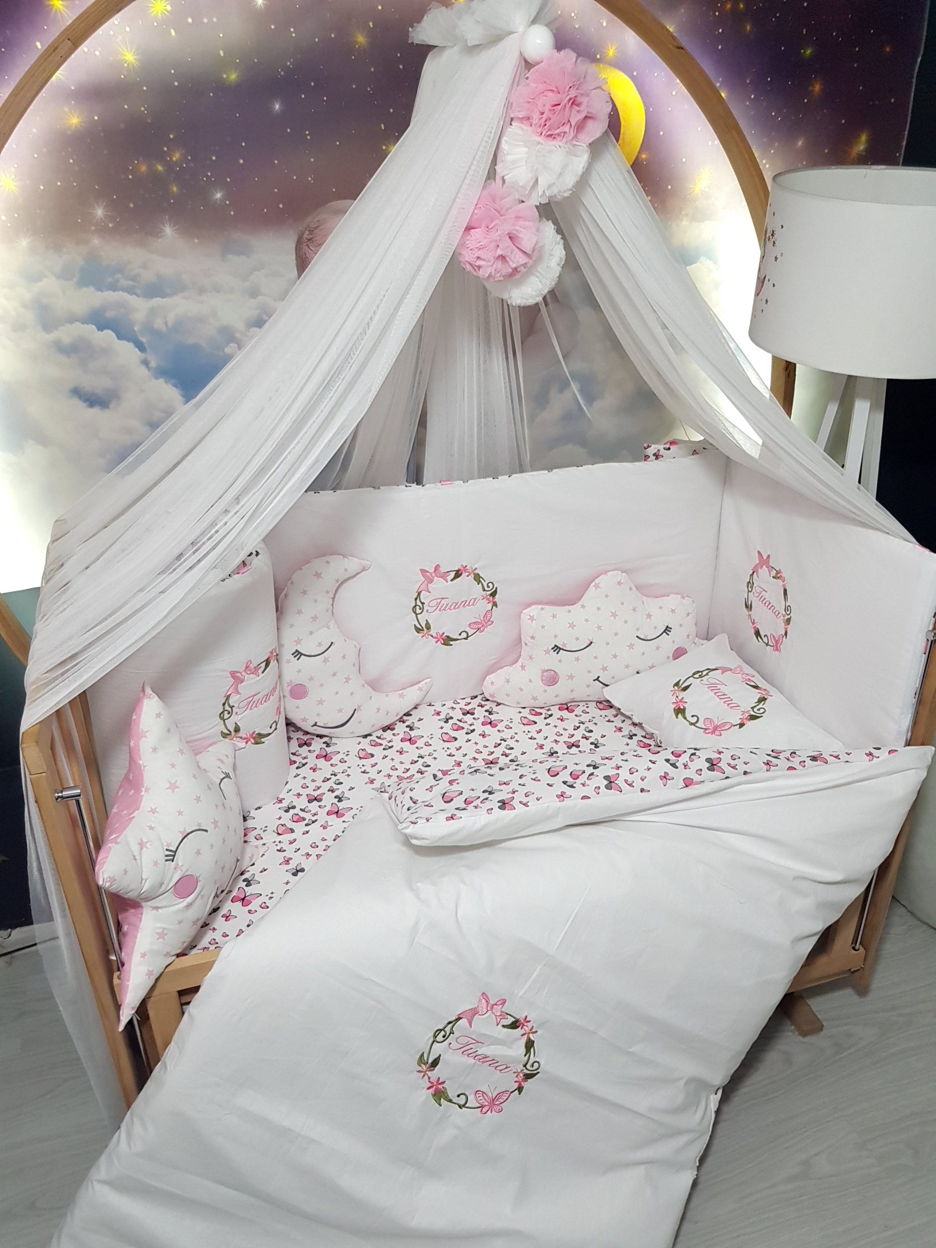 Kelebek Nakışlı Uyku Seti, Çiçek Nakışlı Uyku Seti, Kurdele Nakışlı Uyku Seti, Fiyonk Nakışlı Uyku Seti