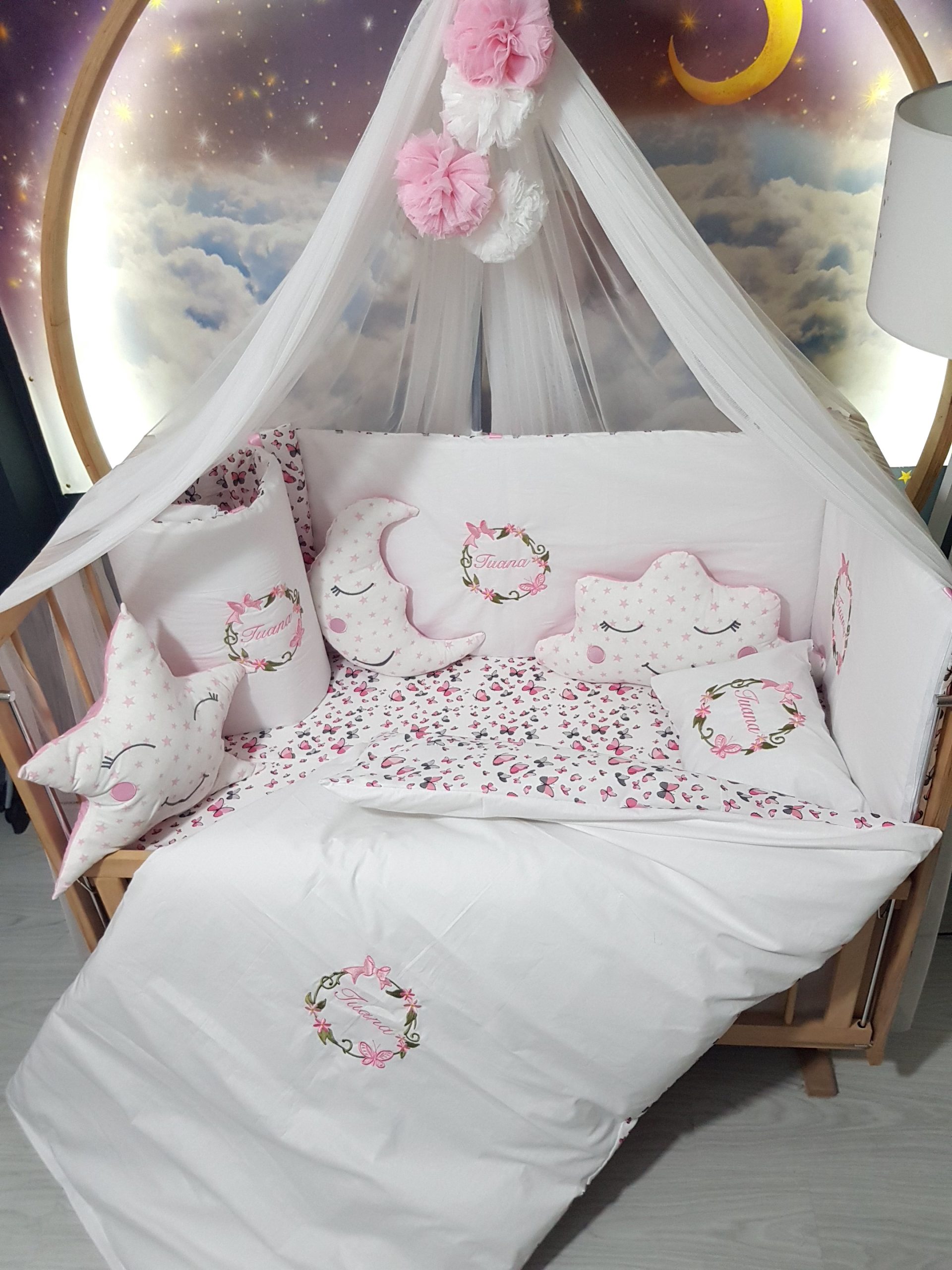 Kelebek Nakışlı Uyku Seti, Çiçek Nakışlı Uyku Seti, Kurdele Nakışlı Uyku Seti, Fiyonk Nakışlı Uyku Seti