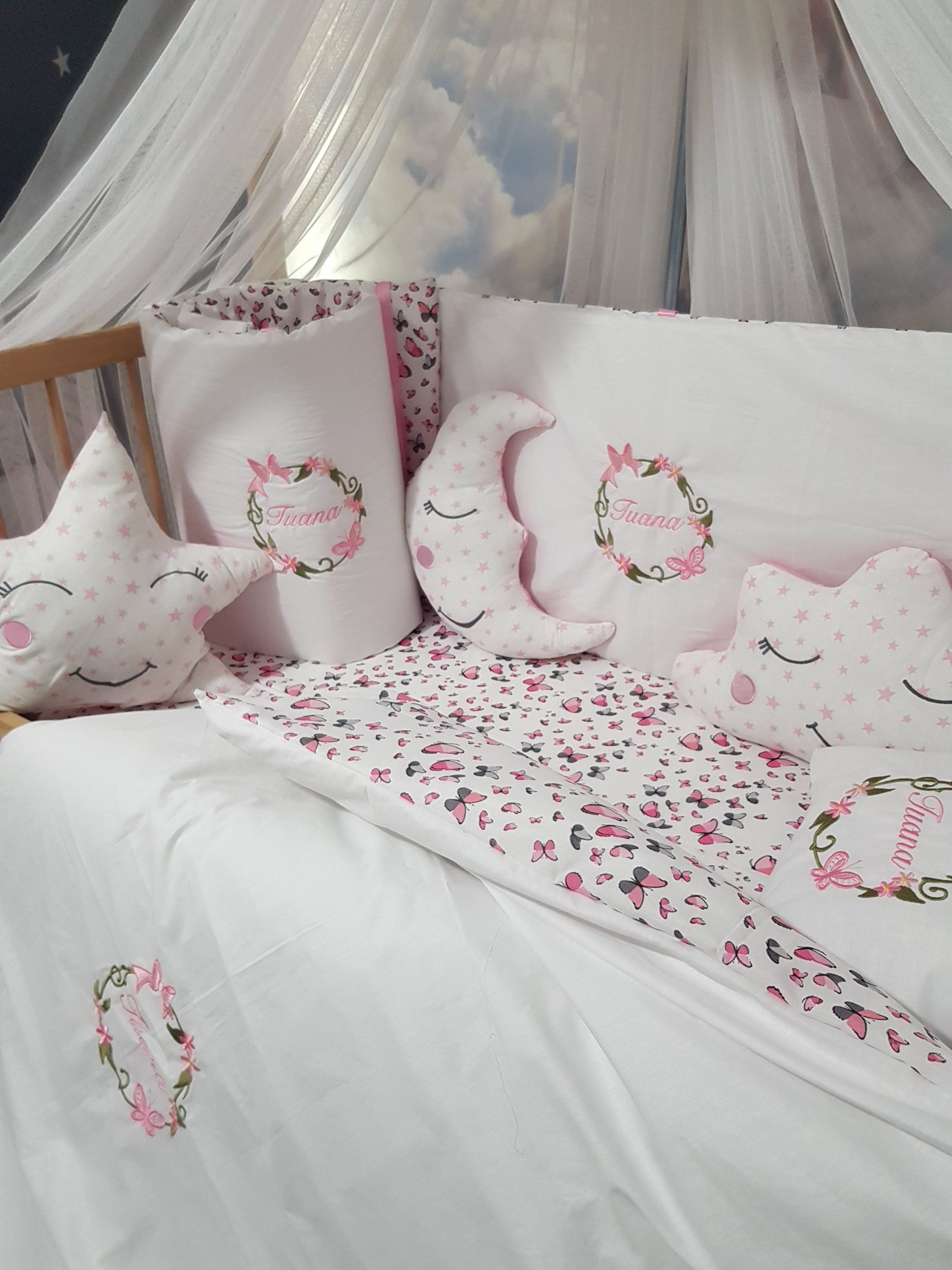Kelebek Nakışlı Uyku Seti, Çiçek Nakışlı Uyku Seti, Kurdele Nakışlı Uyku Seti, Fiyonk Nakışlı Uyku Seti
