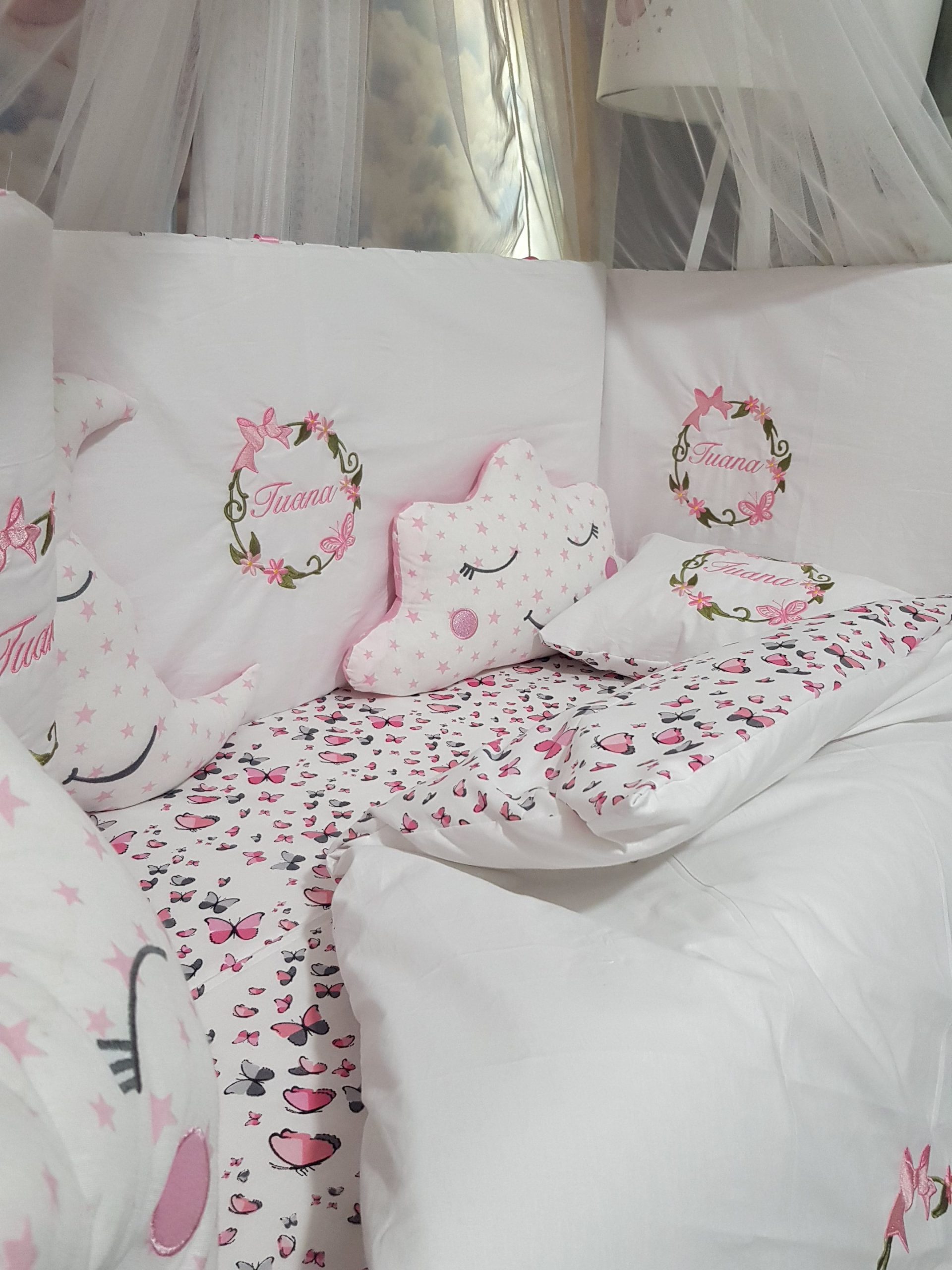 Kelebek Nakışlı Uyku Seti, Çiçek Nakışlı Uyku Seti, Kurdele Nakışlı Uyku Seti, Fiyonk Nakışlı Uyku Seti