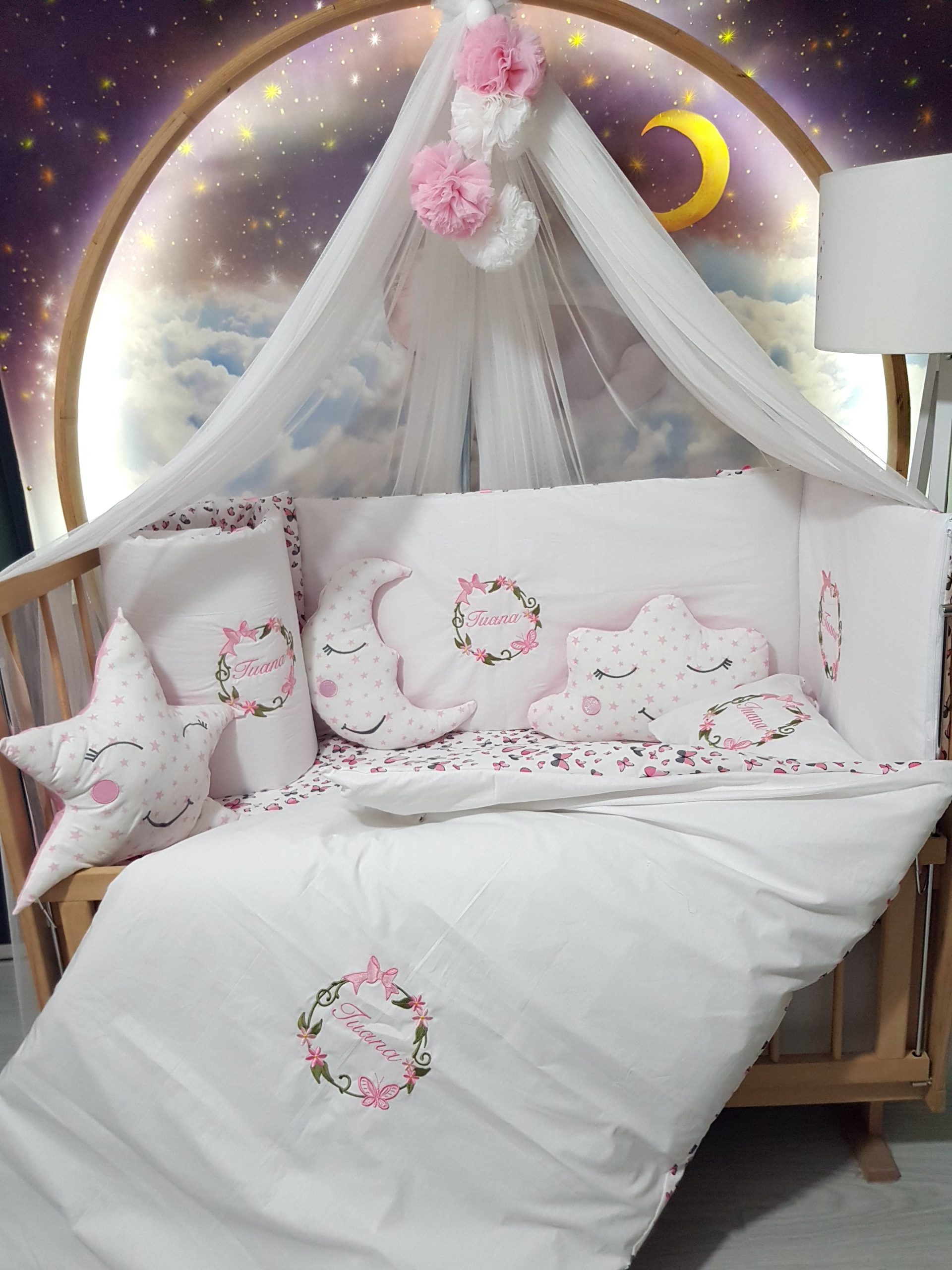 Kelebek Nakışlı Uyku Seti, Çiçek Nakışlı Uyku Seti, Kurdele Nakışlı Uyku Seti, Fiyonk Nakışlı Uyku Seti