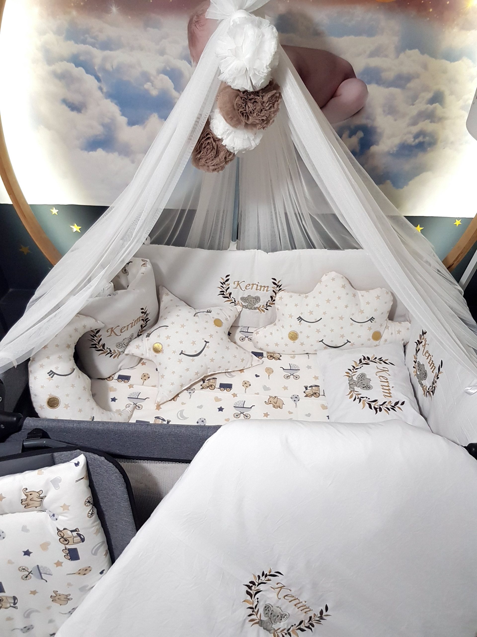 H7_Bebek_Uyku_Seti_Yaprak_Dalı_ve_Fil_Nakışlı_Modeli_(3) Bebek İsimli Kişiye Özel, Nakışlı Bebek Uyku Seti, İsme Özel Nakışlı Uyku Seti, Bebek İsimli Uyku Seti