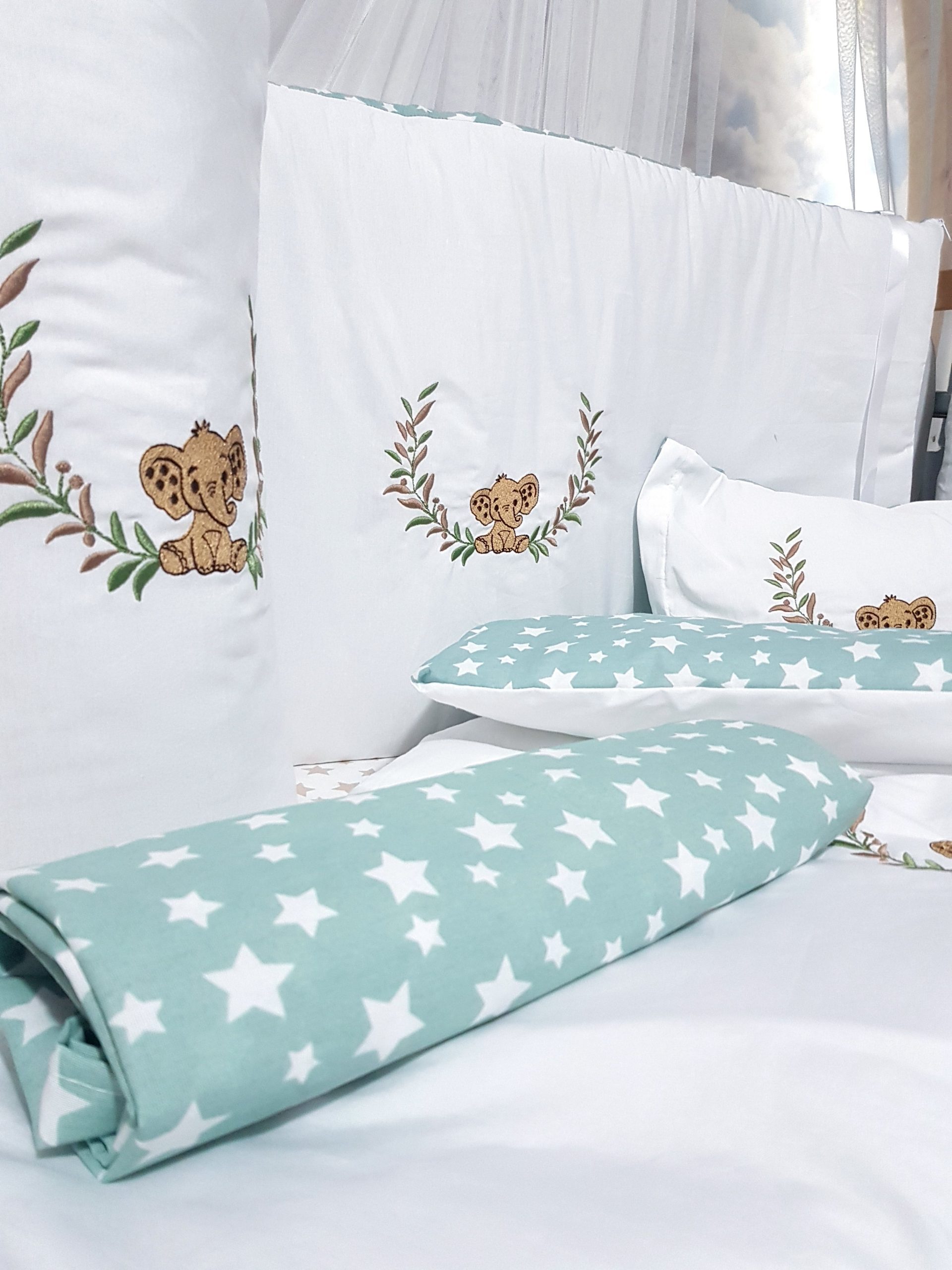 Bebek uyku seti, Bebek odası dekorasyonu, Pamuklu bebek uyku seti, Çift yönlü bebek uyku seti, Nakış işlemeli bebek yastığı