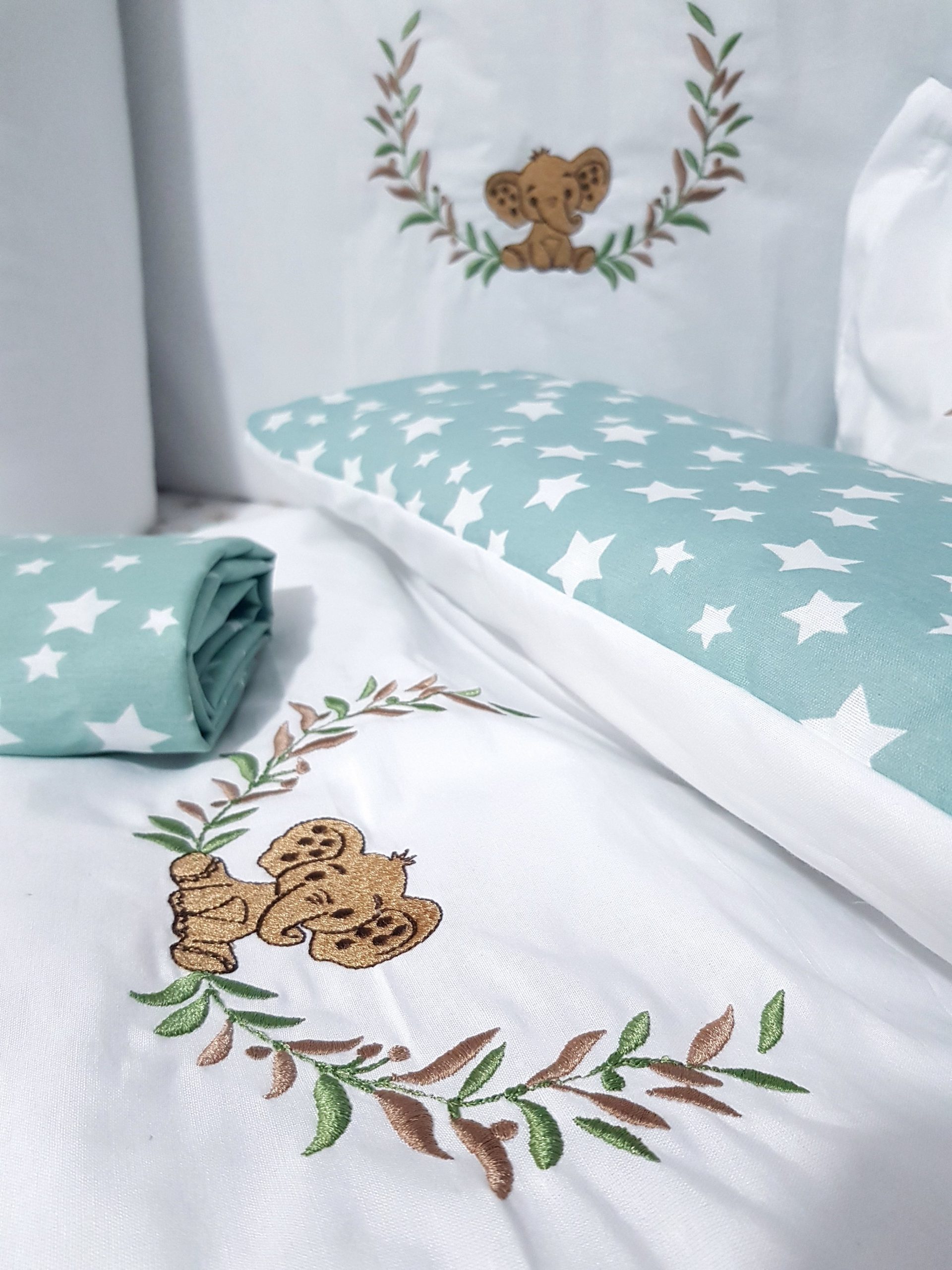 Bebek uyku seti, Bebek odası dekorasyonu, Pamuklu bebek uyku seti, Çift yönlü bebek uyku seti, Nakış işlemeli bebek yastığı