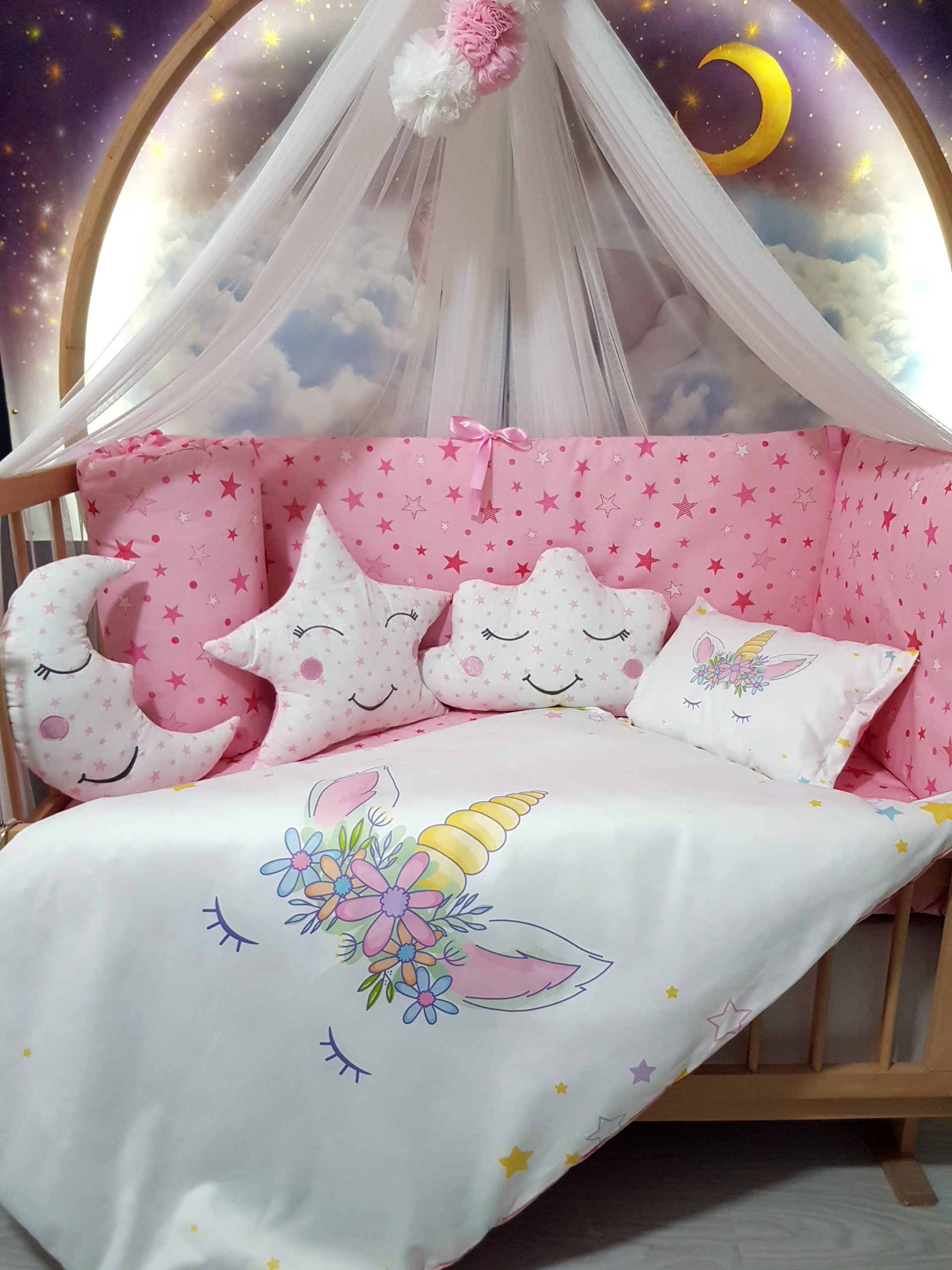 D8077_Dijital_Baskı_Bebek_Uyku_Seti_Baby_Clime_Uyuyan_Unicorn_(2) Bebek Uyku Seti İsimli, Bebek Beşik, Bebek Odası, Uyku Seti