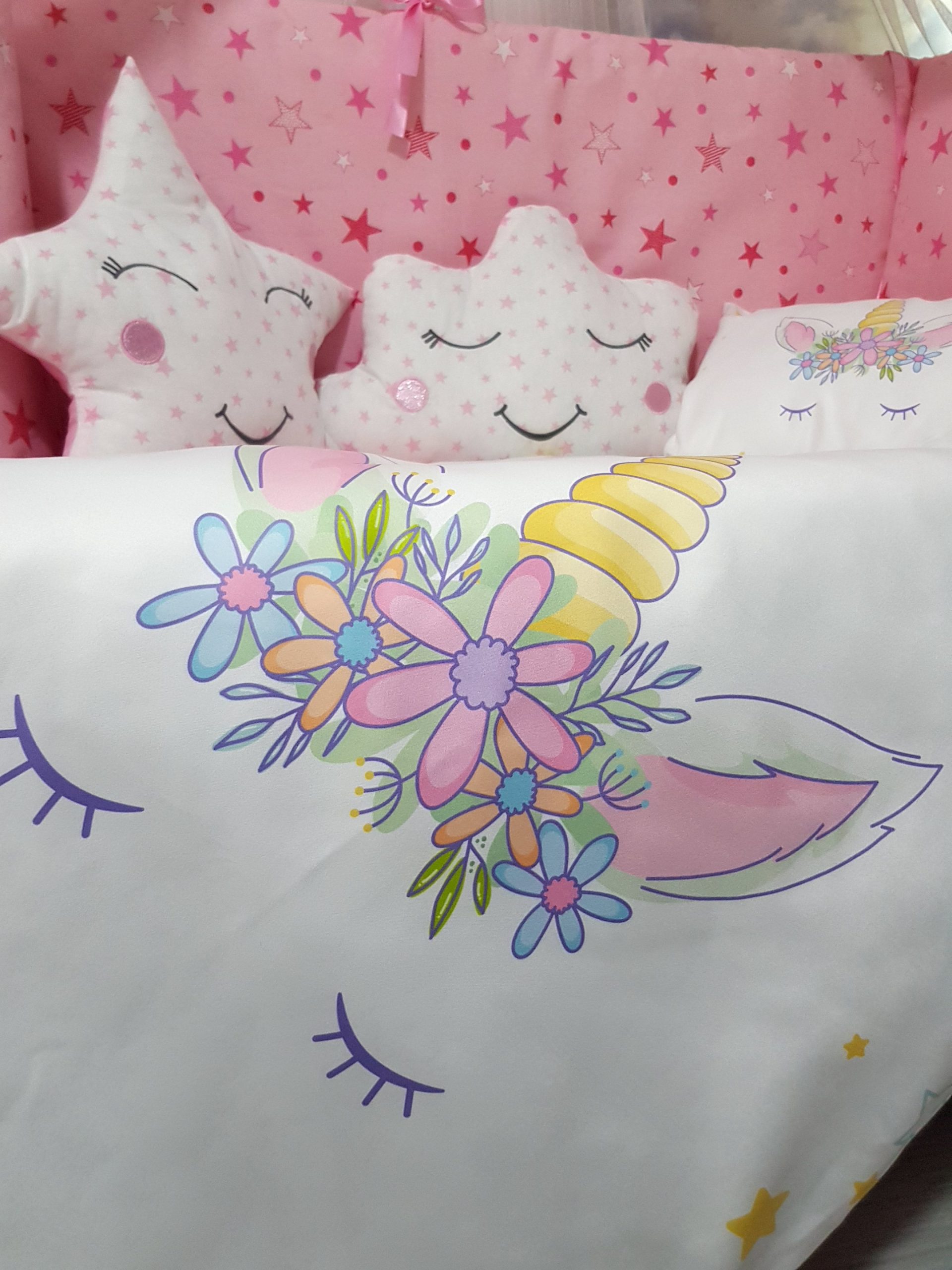 D8077_Dijital_Baskı_Bebek_Uyku_Seti_Baby_Clime_Uyuyan_Unicorn_(3) Bebek Uyku Seti İsimli, Bebek Beşik, Bebek Odası, Uyku Seti