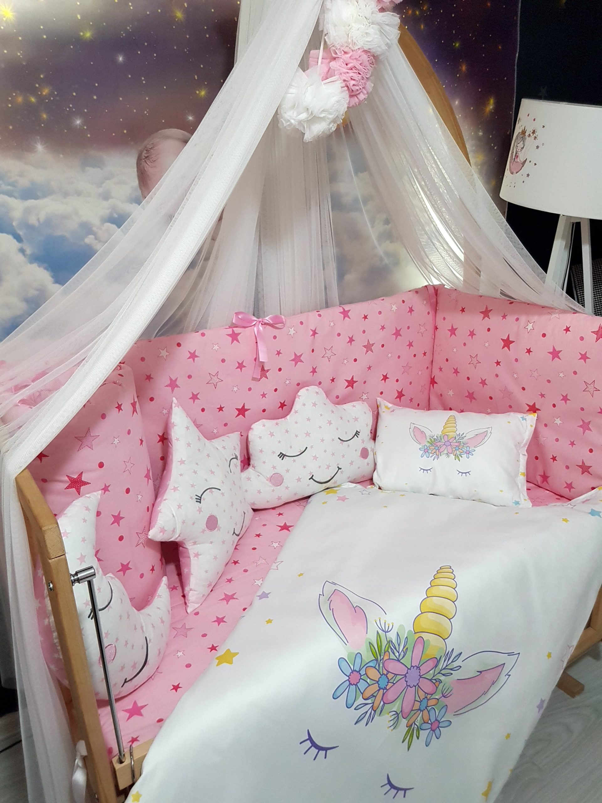 D8077_Dijital_Baskı_Bebek_Uyku_Seti_Baby_Clime_Uyuyan_Unicorn_(4) Bebek Uyku Seti İsimli, Bebek Beşik, Bebek Odası, Uyku Seti