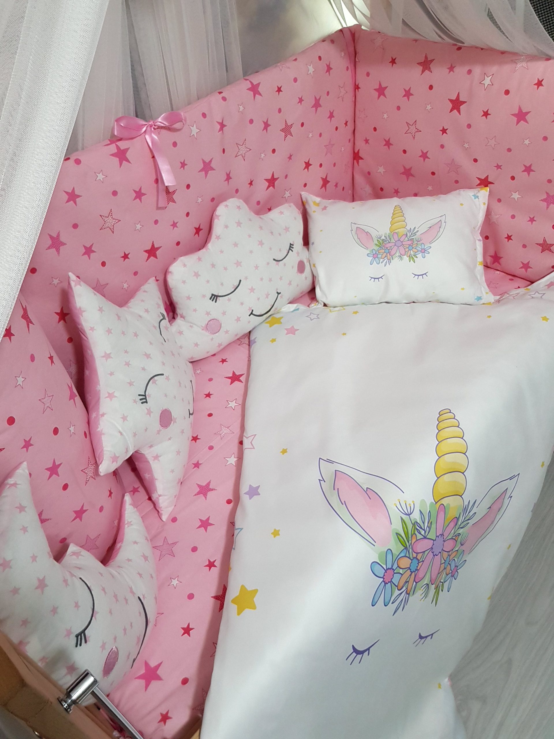 D8077_Dijital_Baskı_Bebek_Uyku_Seti_Baby_Clime_Uyuyan_Unicorn_(5) Bebek Uyku Seti İsimli, Bebek Beşik, Bebek Odası, Uyku Seti