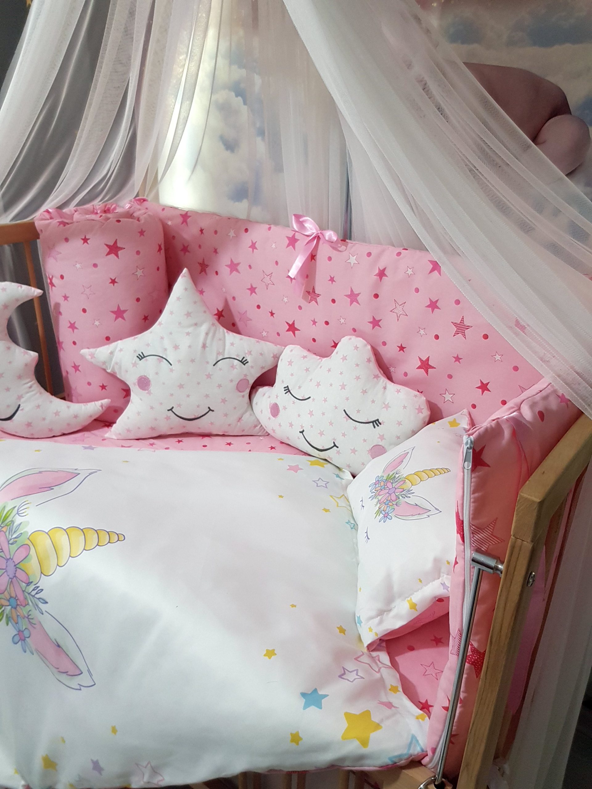 D8077_Dijital_Baskı_Bebek_Uyku_Seti_Baby_Clime_Uyuyan_Unicorn_(6) Bebek Uyku Seti İsimli, Bebek Beşik, Bebek Odası, Uyku Seti