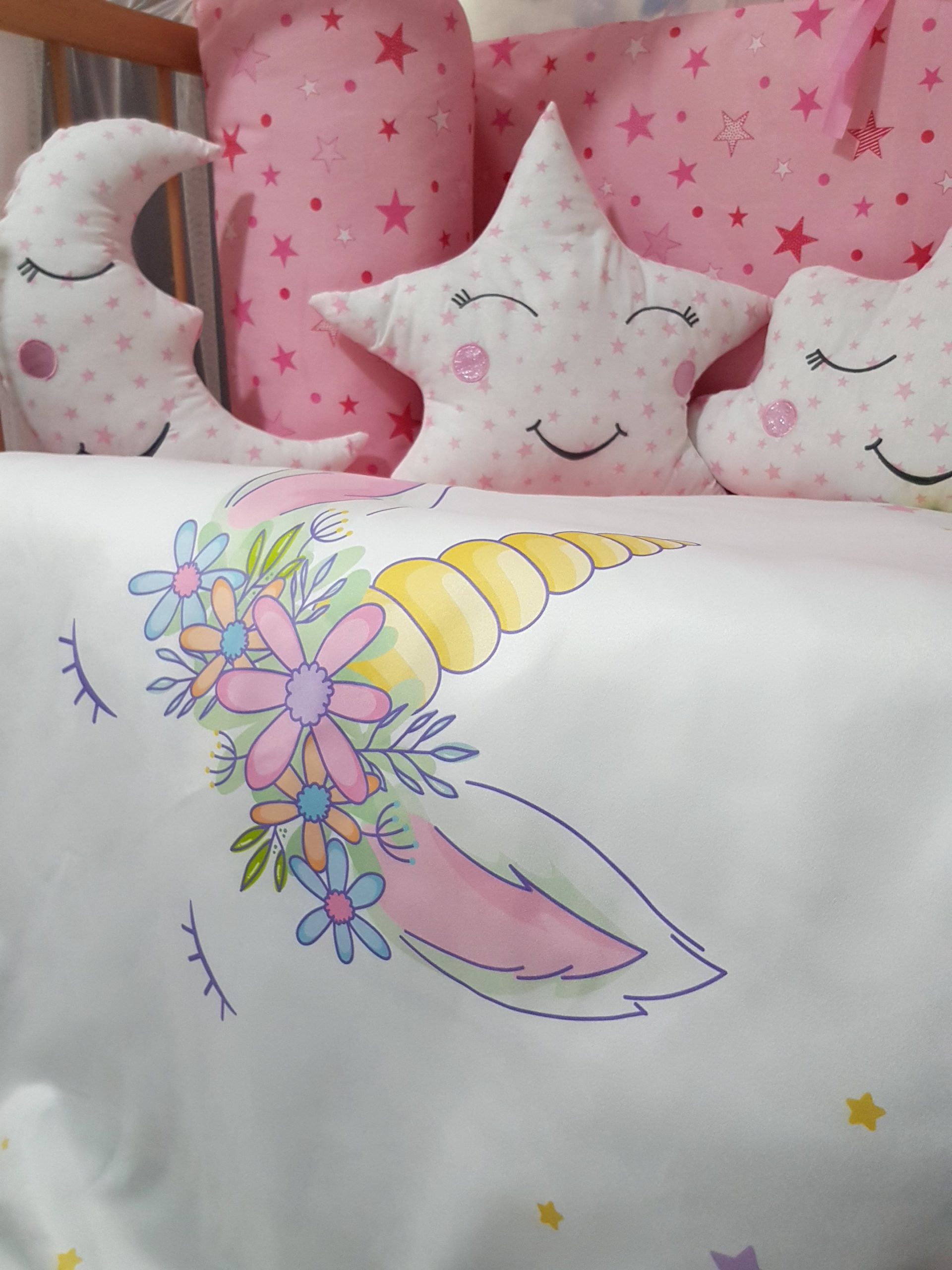 D8077_Dijital_Baskı_Bebek_Uyku_Seti_Baby_Clime_Uyuyan_Unicorn_(8) Bebek Uyku Seti İsimli, Bebek Beşik, Bebek Odası, Uyku Seti