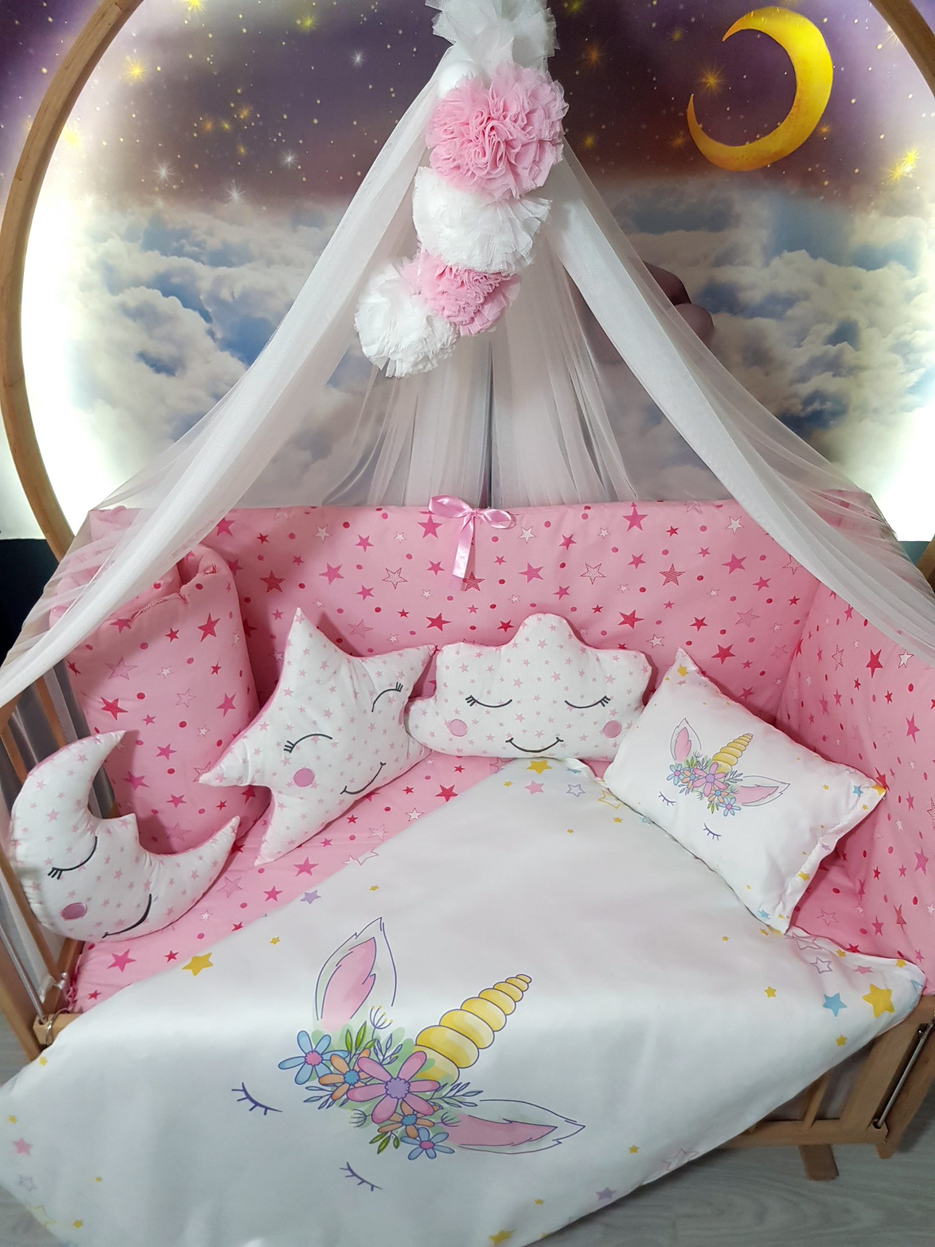 D8077_Dijital_Baskı_Bebek_Uyku_Seti_Baby_Clime_Uyuyan_Unicorn_(9) Bebek Uyku Seti İsimli, Bebek Beşik, Bebek Odası, Uyku Seti