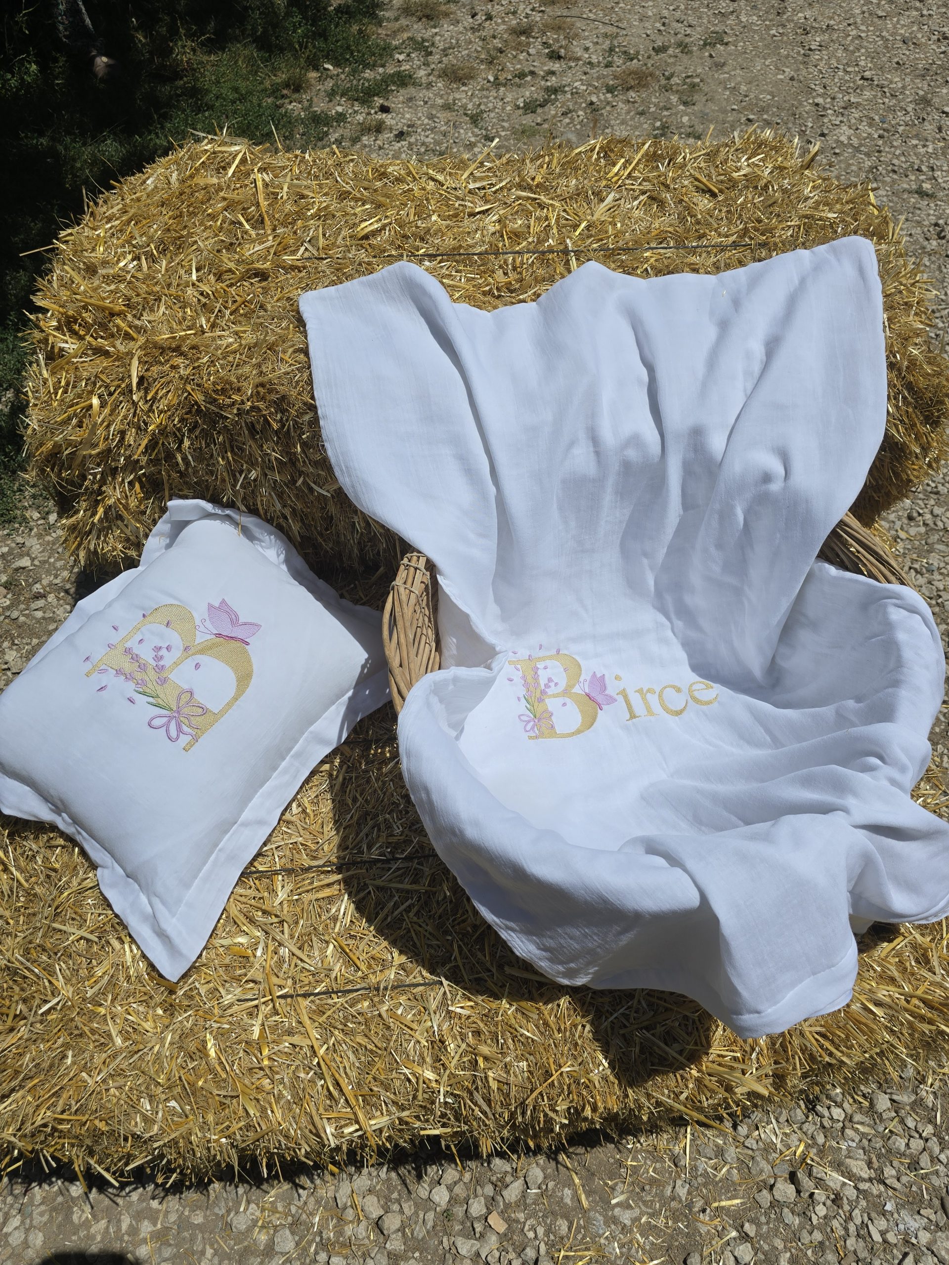 Nakışlı Bebek Uyku Seti İsimli, Müslin Bebek Nevresim Takımı