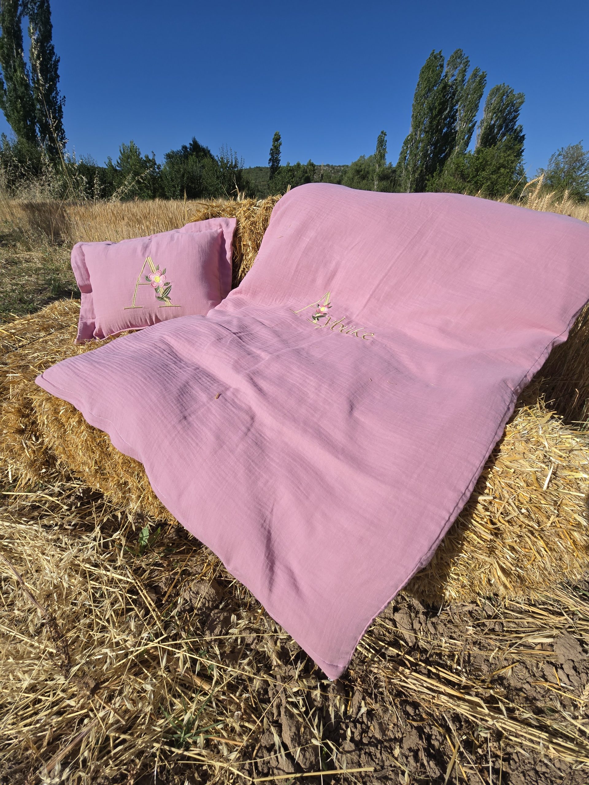 Müslin Yorgan Kılıfı, Müslin Yastık, Bebek Uyku Seti İsimli, Bebek Nevresim Takımı, Nakışlı Müslin Kumaş Battaniye