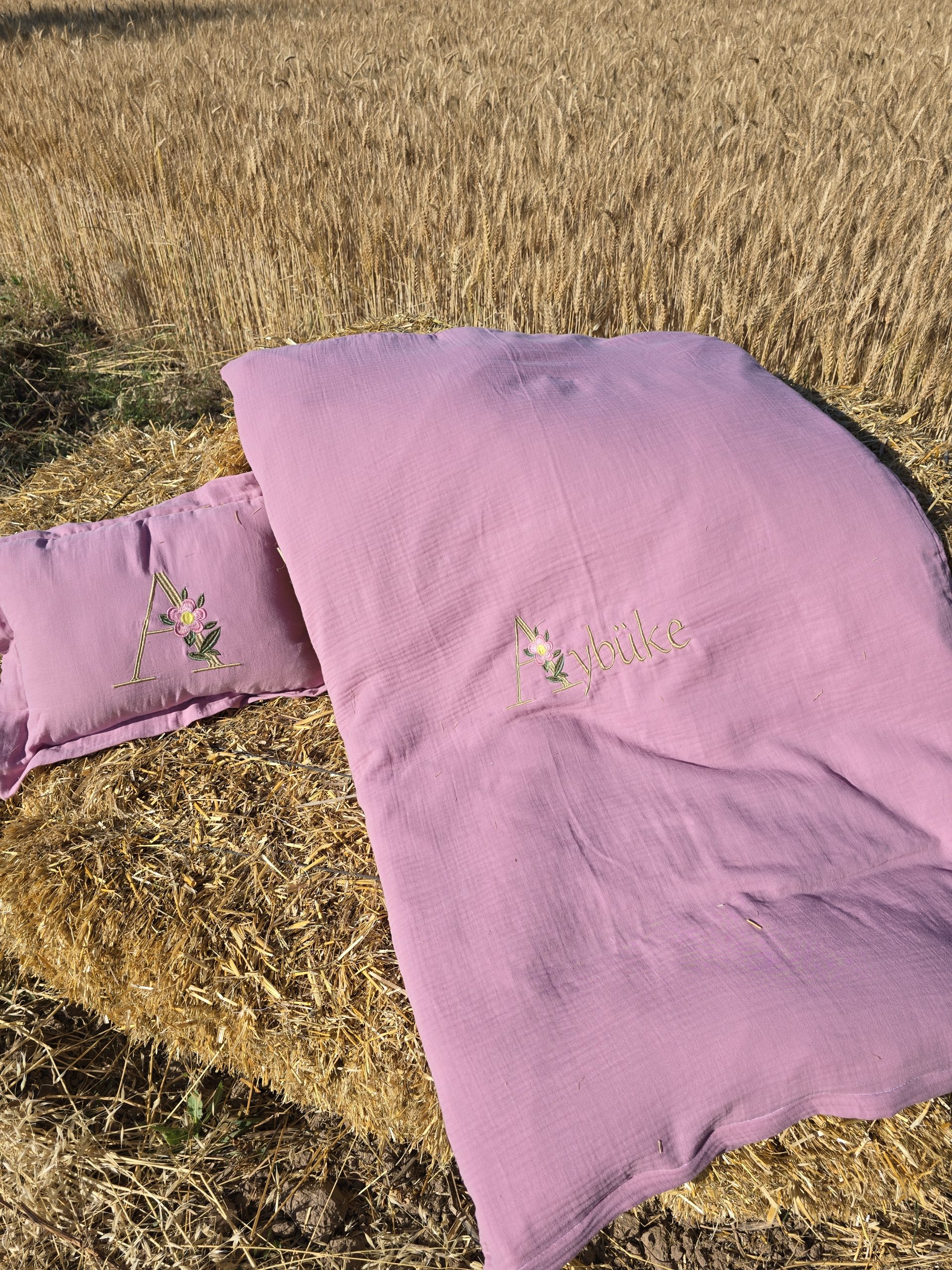 Müslin Yorgan Kılıfı, Müslin Yastık, Bebek Uyku Seti İsimli, Bebek Nevresim Takımı, Nakışlı Müslin Kumaş Battaniye