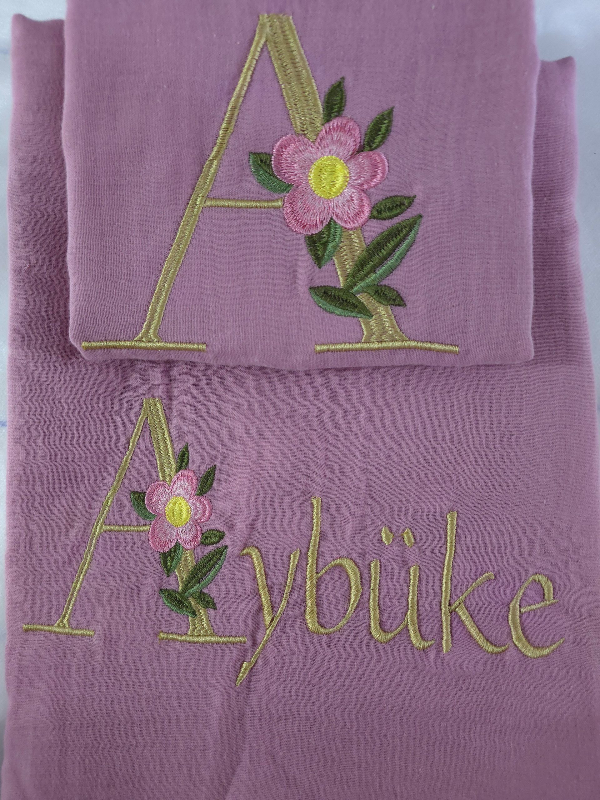 Müslin Yorgan Kılıfı, Müslin Yastık, Bebek Uyku Seti İsimli, Bebek Nevresim Takımı, Nakışlı Müslin Kumaş Battaniye