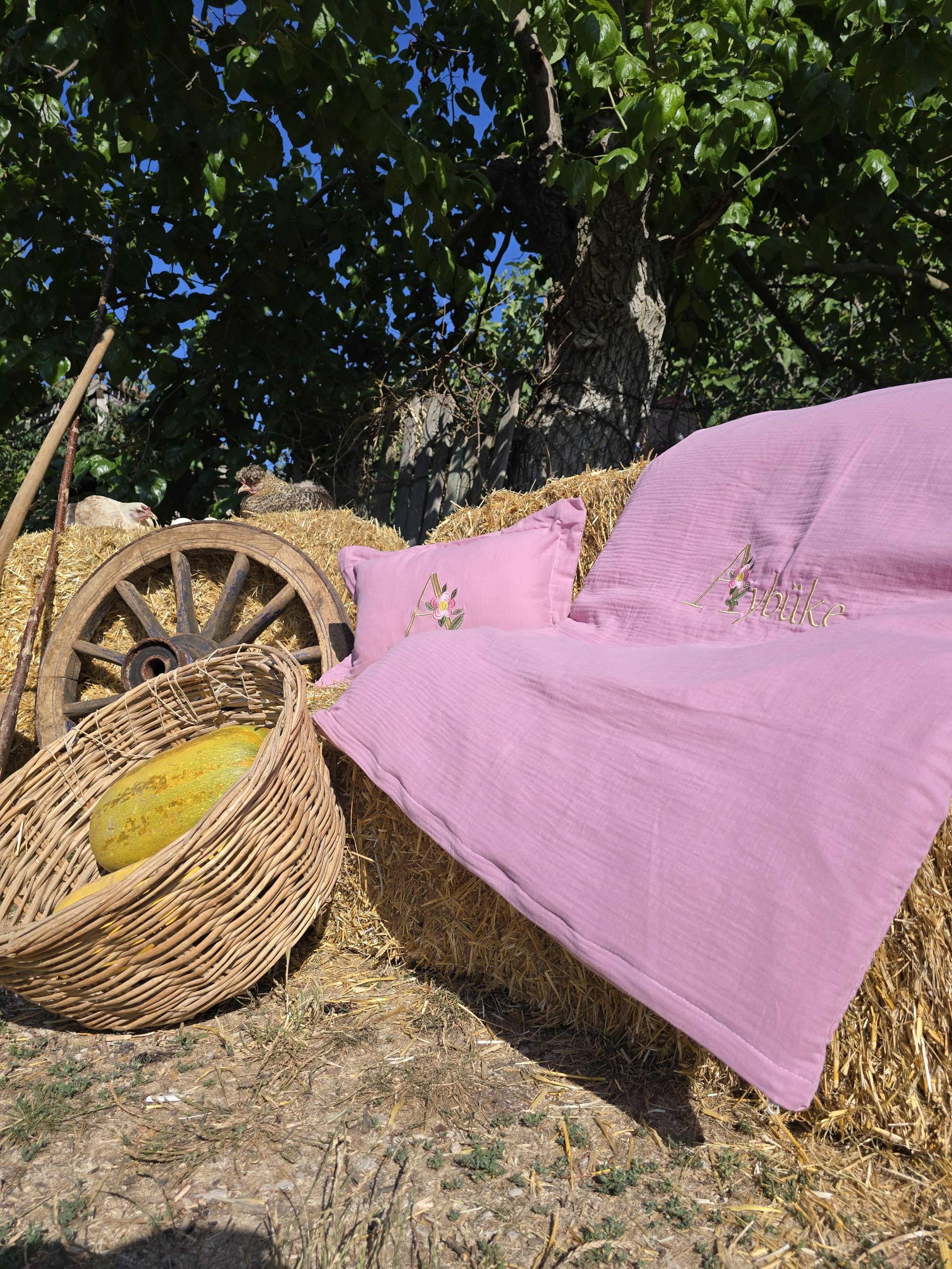 Müslin Yorgan Kılıfı, Müslin Yastık, Bebek Uyku Seti İsimli, Bebek Nevresim Takımı, Nakışlı Müslin Kumaş Battaniye