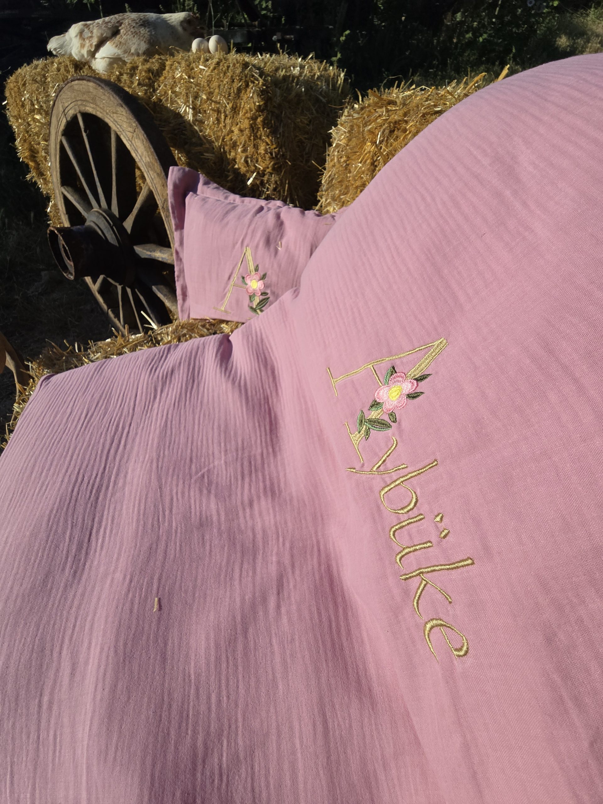 Müslin Yorgan Kılıfı, Müslin Yastık, Bebek Uyku Seti İsimli, Bebek Nevresim Takımı, Nakışlı Müslin Kumaş Battaniye