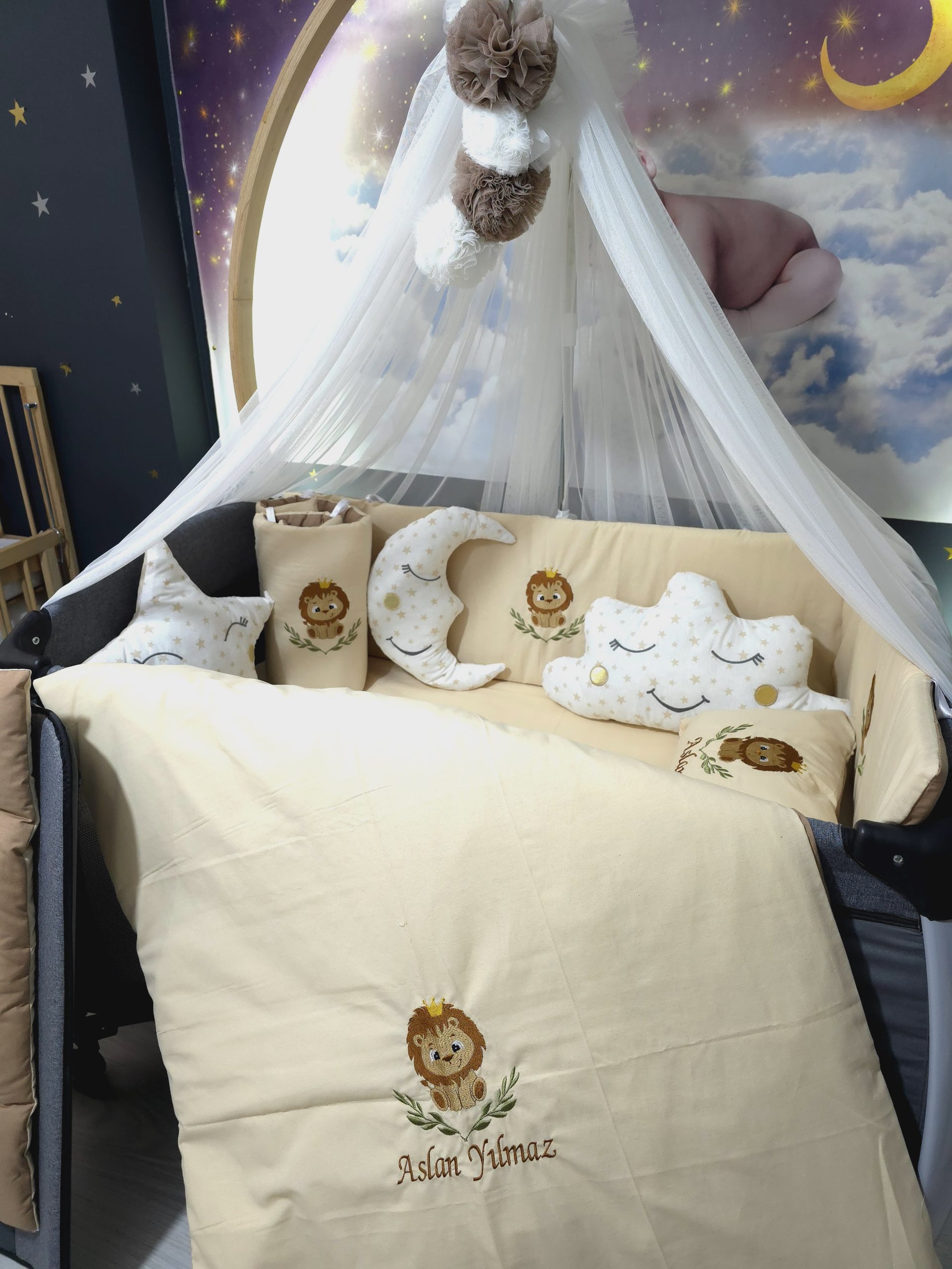 Mobilya Beşik , Sepet Beşik , Uyku Arkadaşı Yastık , Ay Bulut Yıldız Süs Yastıkları , Nakışlı Kırlent