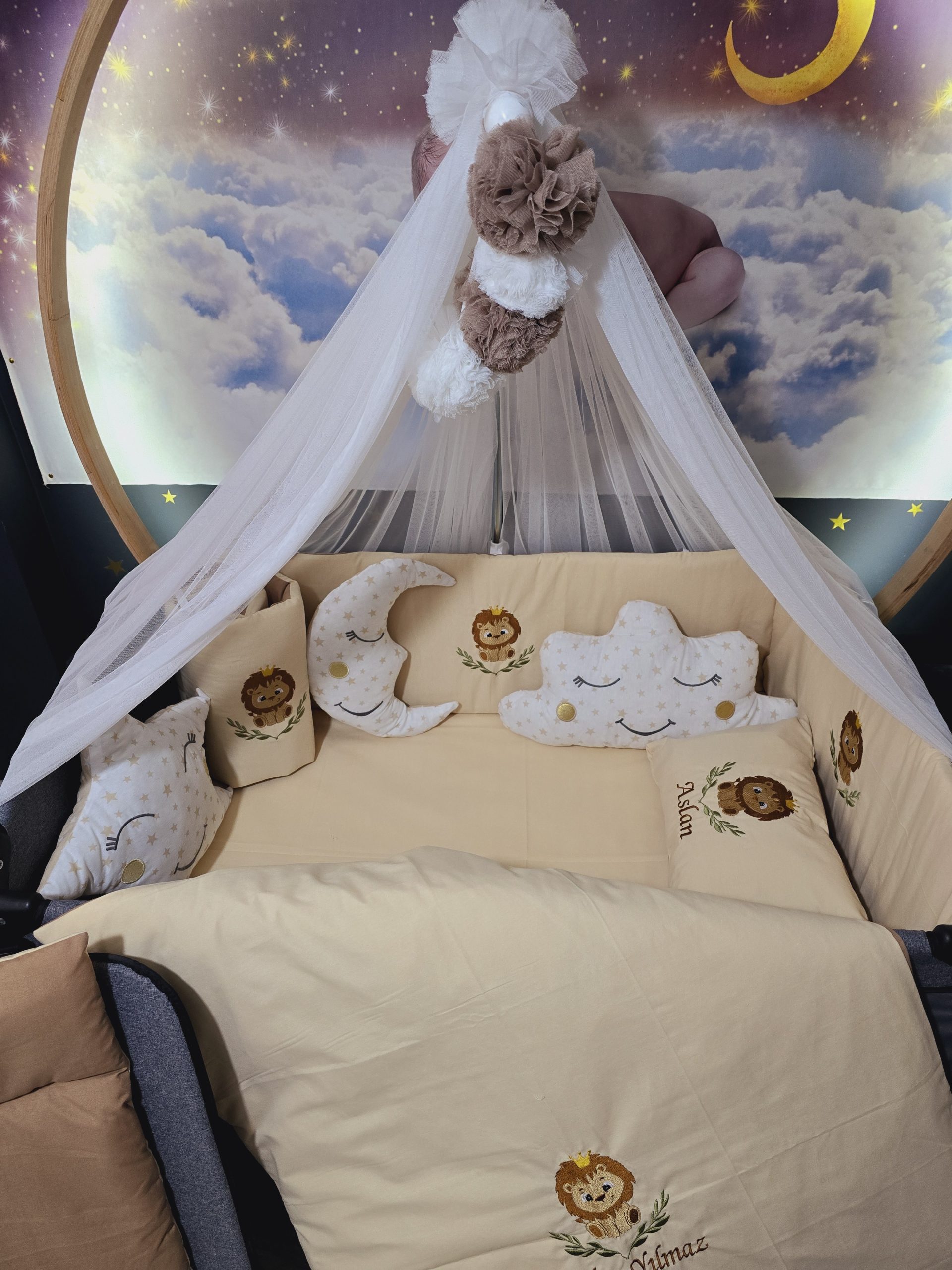 Mobilya Beşik , Sepet Beşik , Uyku Arkadaşı Yastık , Ay Bulut Yıldız Süs Yastıkları , Nakışlı Kırlent