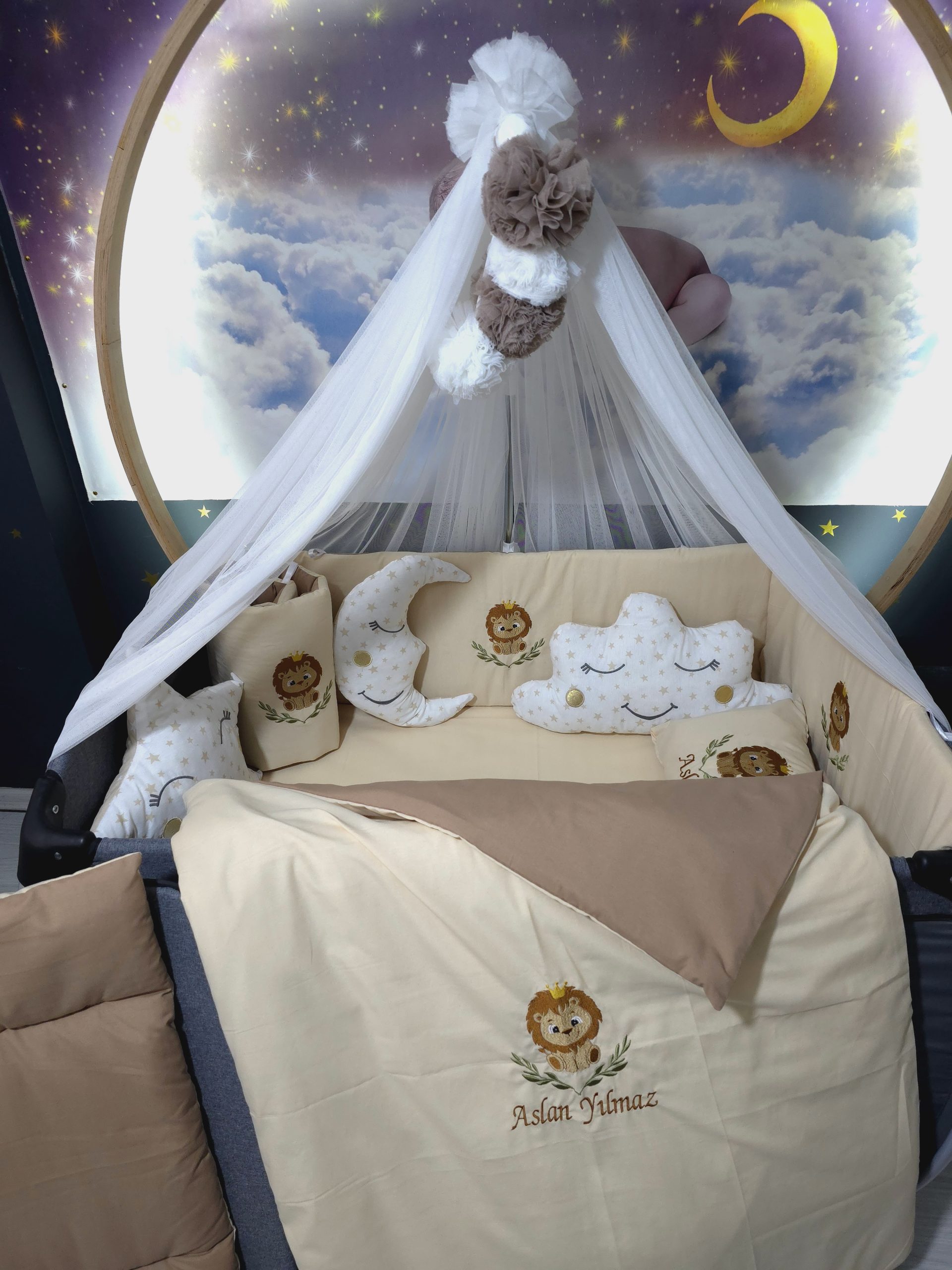 Mobilya Beşik , Sepet Beşik , Uyku Arkadaşı Yastık , Ay Bulut Yıldız Süs Yastıkları , Nakışlı Kırlent
