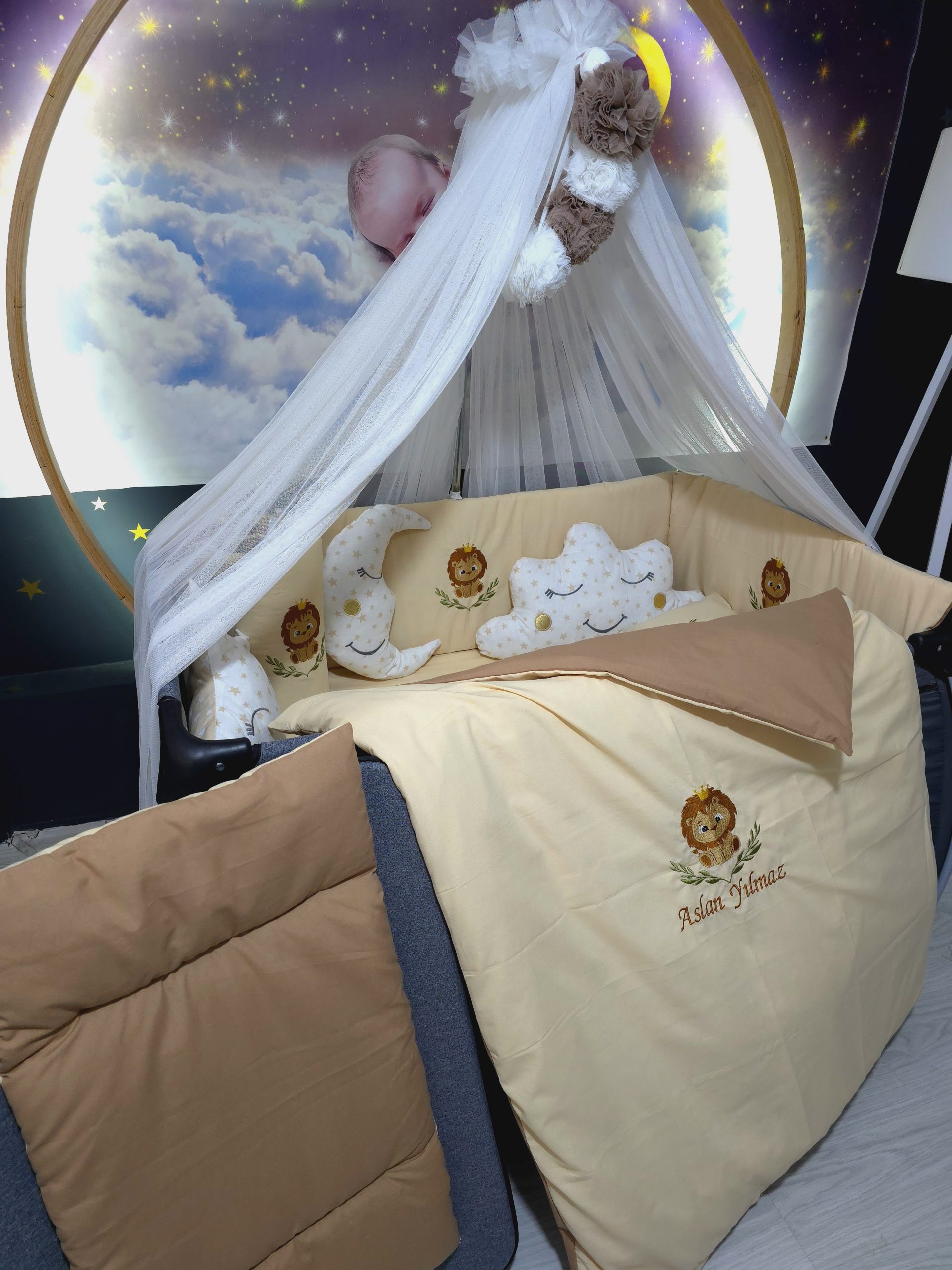 Mobilya Beşik , Sepet Beşik , Uyku Arkadaşı Yastık , Ay Bulut Yıldız Süs Yastıkları , Nakışlı Kırlent