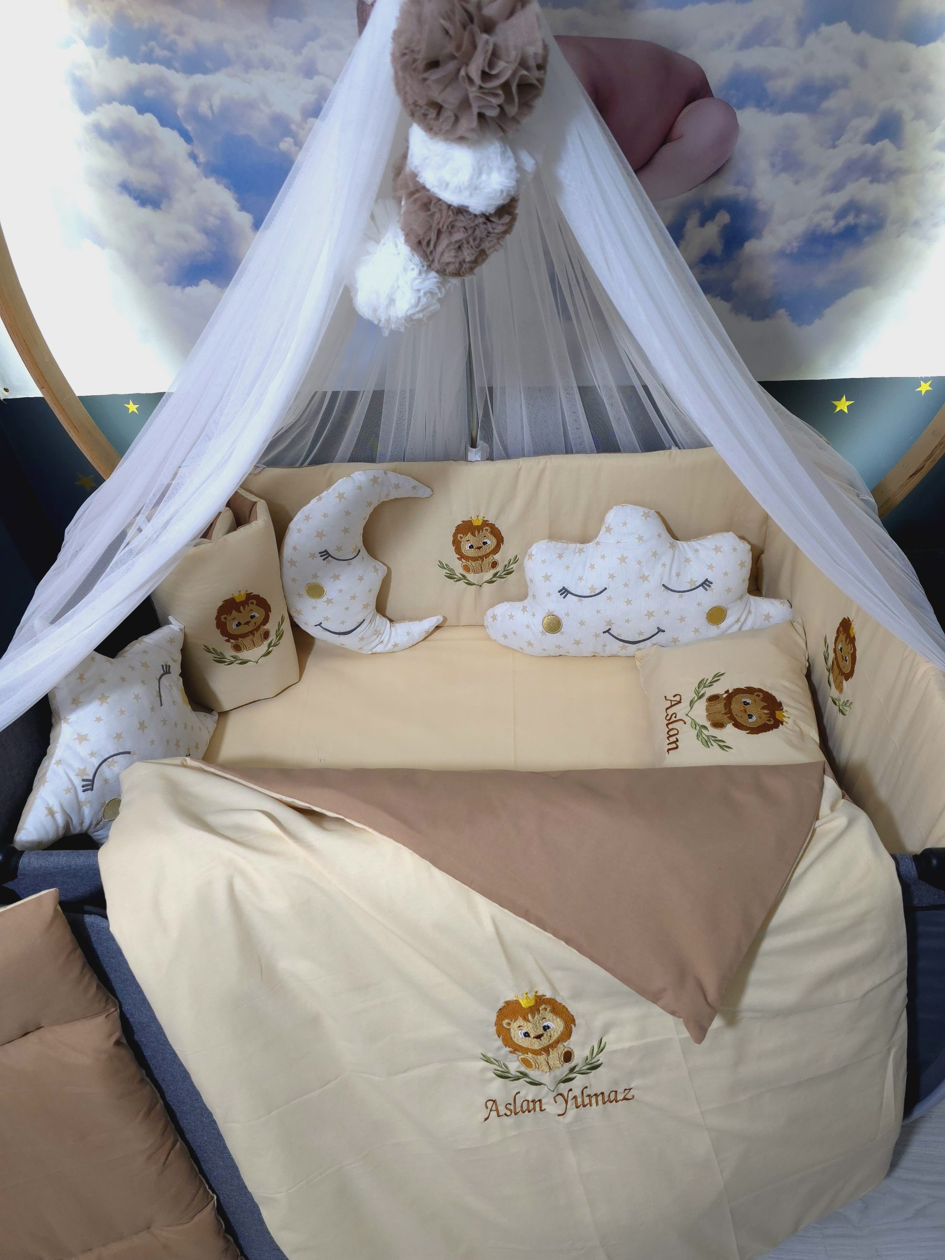 Mobilya Beşik , Sepet Beşik , Uyku Arkadaşı Yastık , Ay Bulut Yıldız Süs Yastıkları , Nakışlı Kırlent