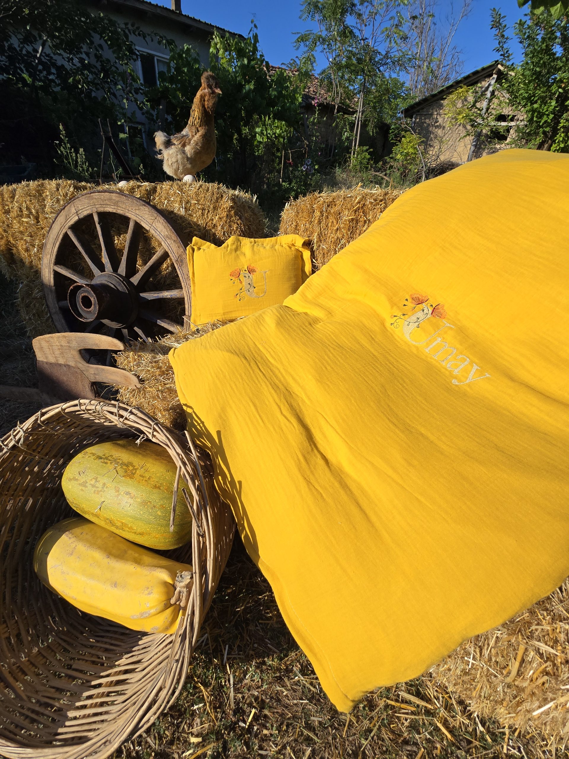 Nakışlı Bebek Uyku Seti İsimli, Müslin Kumaş Yorgan, Müslin Kumaş Yastık