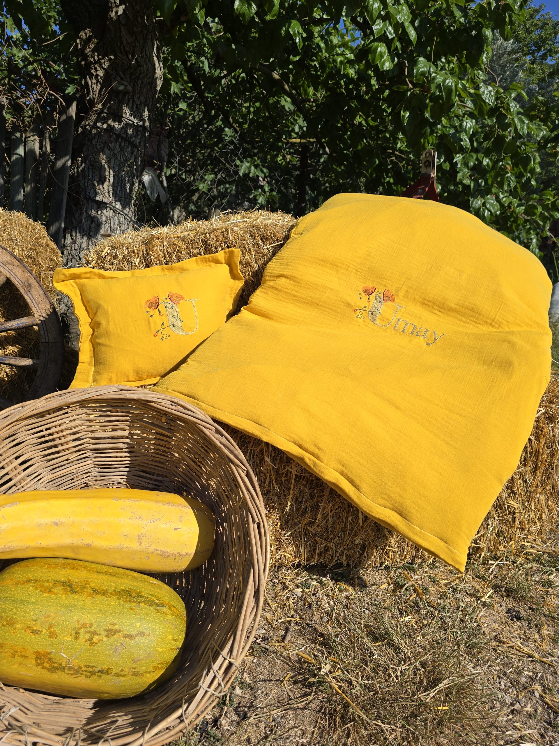 Nakışlı Bebek Uyku Seti İsimli, Müslin Kumaş Yorgan, Müslin Kumaş Yastık