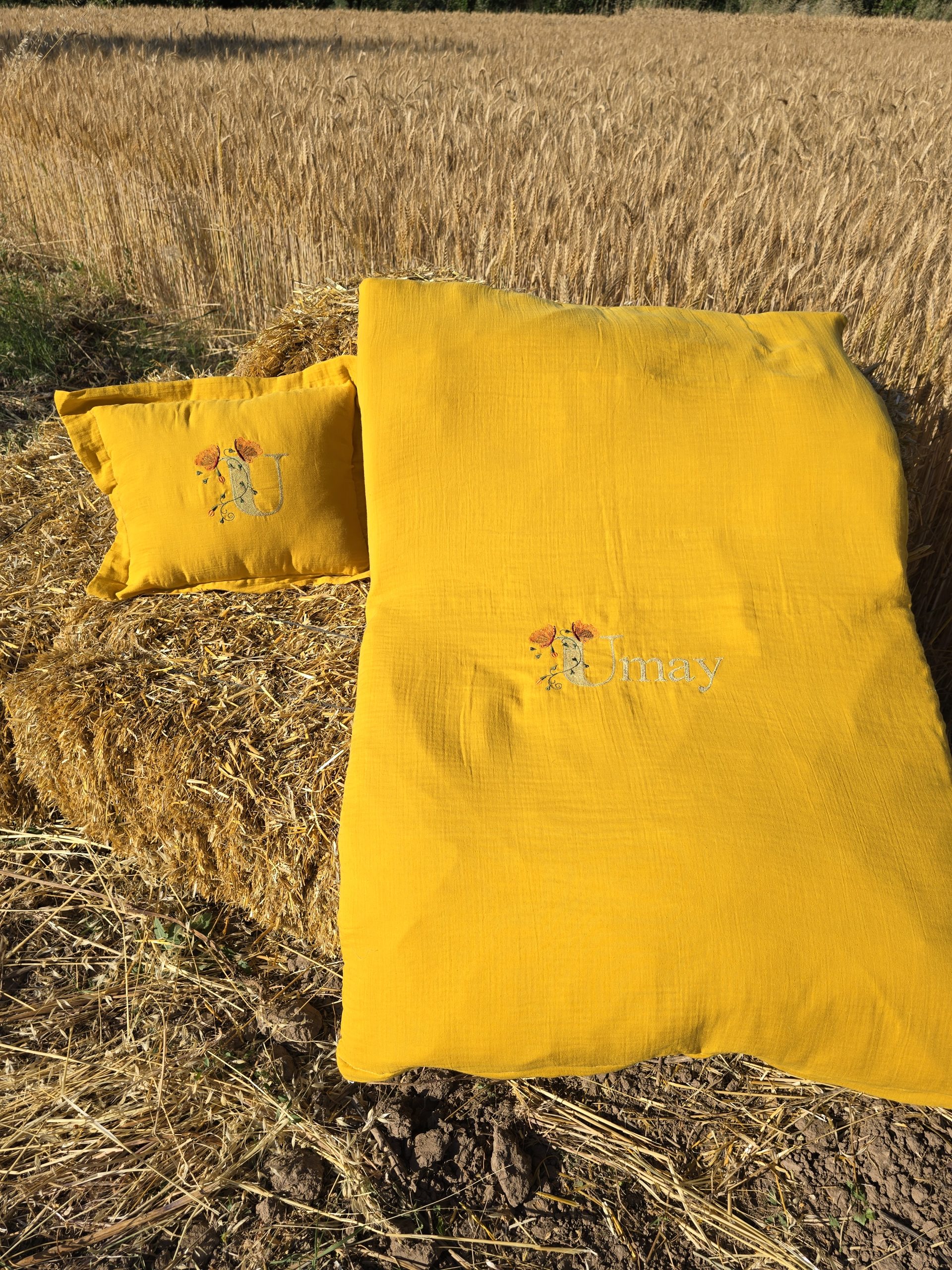 Nakışlı Bebek Uyku Seti İsimli, Müslin Kumaş Yorgan, Müslin Kumaş Yastık