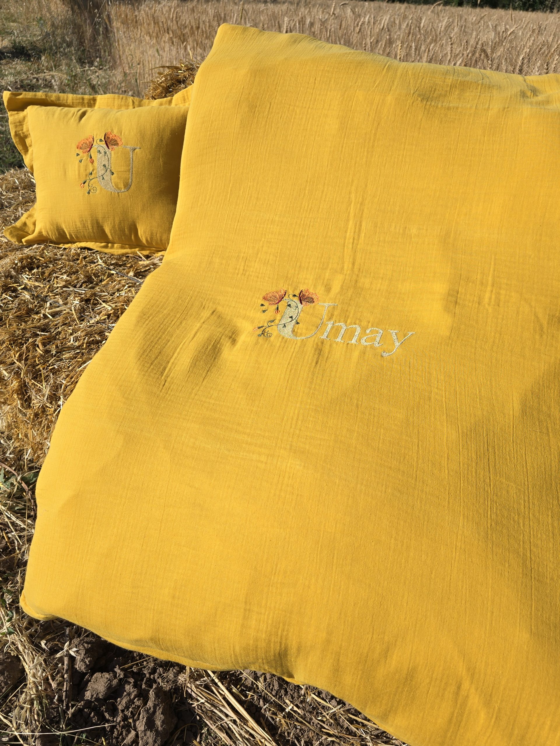 Nakışlı Bebek Uyku Seti İsimli, Müslin Kumaş Yorgan, Müslin Kumaş Yastık