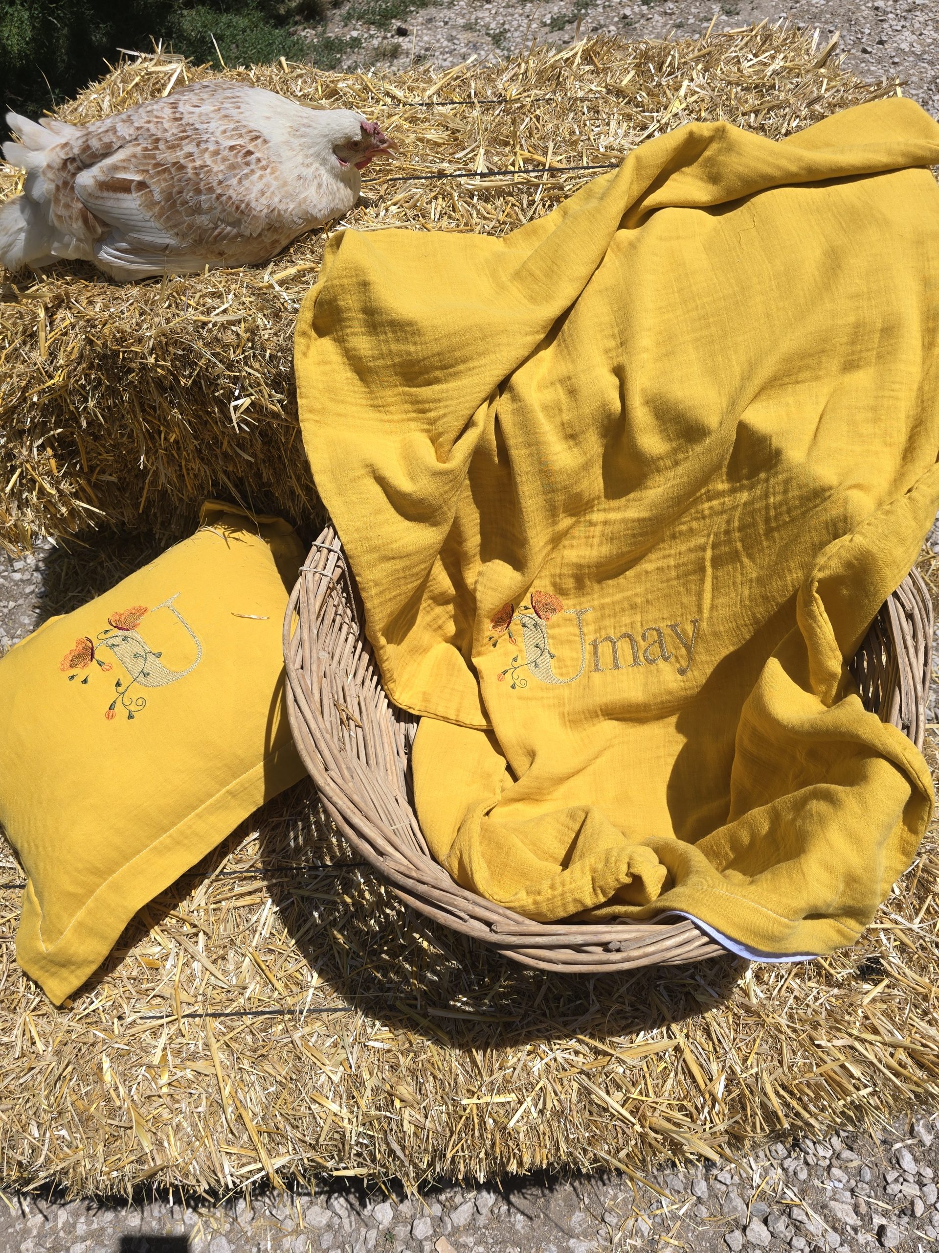 Nakışlı Bebek Uyku Seti İsimli, Müslin Kumaş Yorgan, Müslin Kumaş Yastık