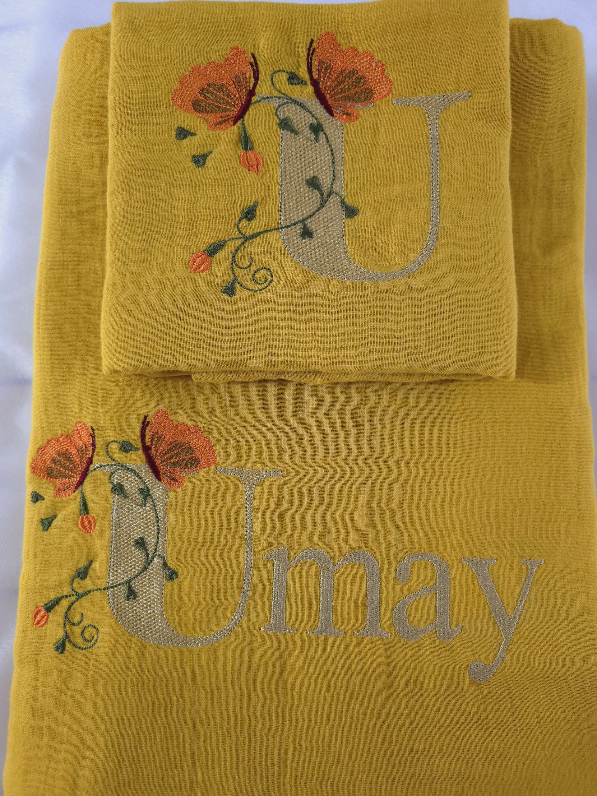 Nakışlı Bebek Uyku Seti İsimli, Müslin Kumaş Yorgan, Müslin Kumaş Yastık