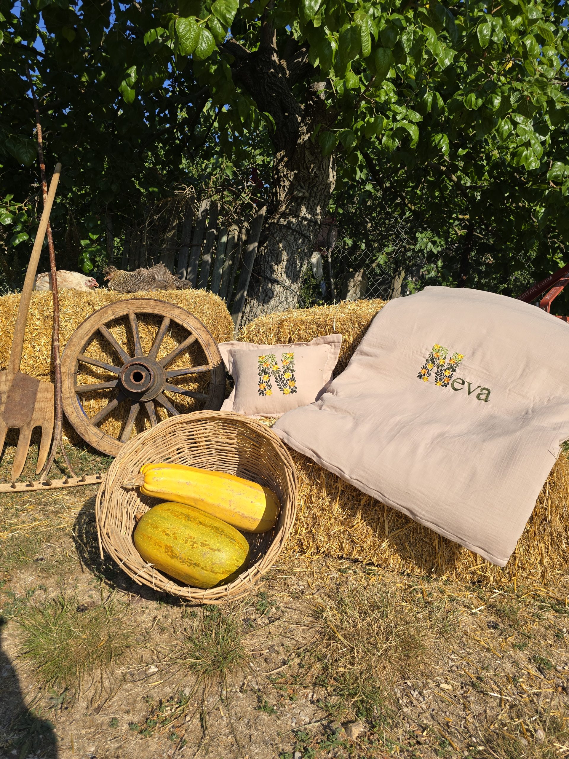 Nakışlı Müslin Kumaş Kırlent, Nakışlı Bebek Uyku Seti İsimli, Müslin Bebek Nevresim Takımı, Müslin Bebek Battaniye