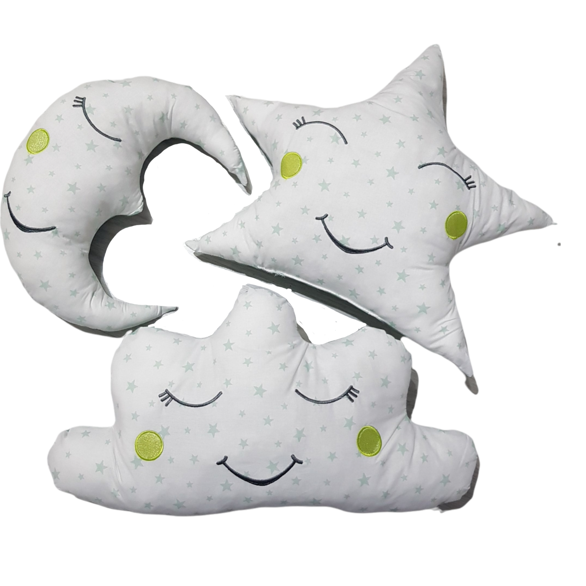 Ay Yastık, Bulut Yastık, Yıldız Yastık, Çocuk Odası, Bebek Odası, Uyku Arkadaşı, Süs Yastıkları, Dekoratif Yastık, Gülen Yüz Yastık, Ay Dede Yastık, Gülen Yüz Nakışlı Yastık, Uyku Yastığı, Süs Yastığı