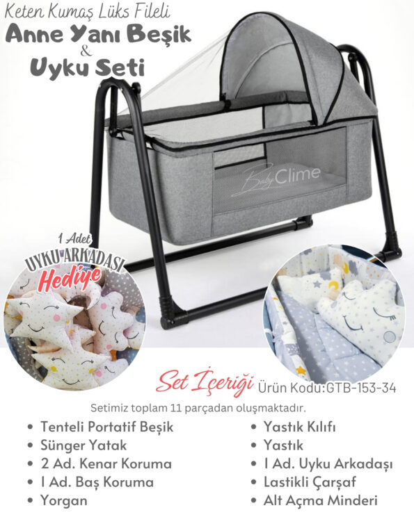 uyku setli anne yanı beşik, Baby Clime, Bebek İklimi, 45x85 beşik yorganı