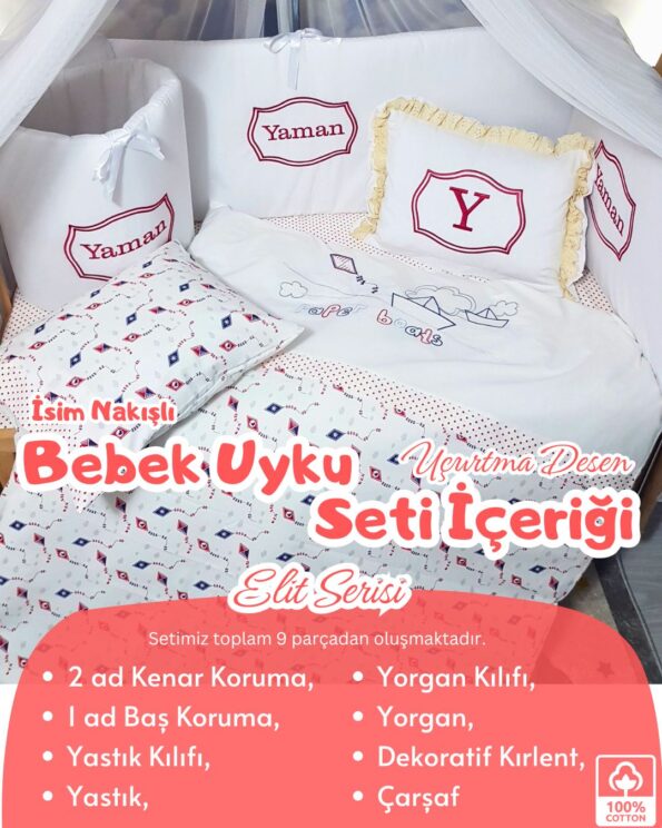 nakışlı yorgan, isimli yorgan, bebek isimli uyku seti