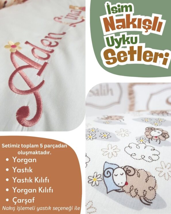 5 parça bebek uyku seti, 5 parça uyku seti, yorgan yastık çarşaf seti, bebek ve çocuk uyku seti