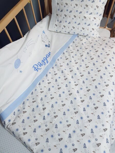 nakışlı bebek uyku seti, 5 parça bebek uyku seti, isimli uyku seti, çocuk uyku seti, nevresim takımı