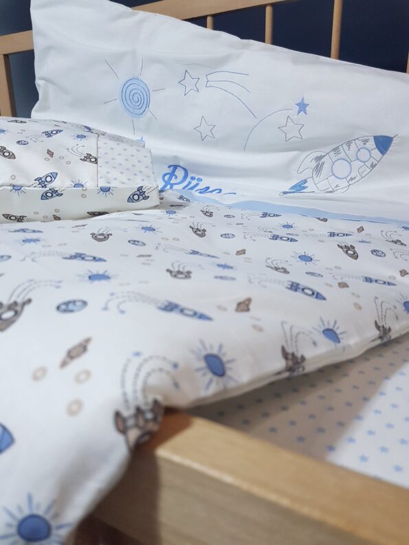 nakışlı bebek uyku seti, 5 parça bebek uyku seti, isimli uyku seti, çocuk uyku seti, nevresim takımı