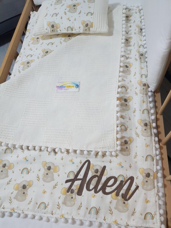 bebek alt açma seti, bebek alt değiştirme seti, alt açma minderi, müslin pike battaniye, koalalı alt açma minderi