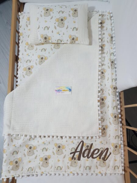 bebek alt açma seti, bebek alt değiştirme seti, alt açma minderi, müslin pike battaniye, koalalı alt açma minderi