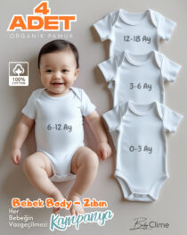 bebek body zıbın, yenidoğan zıbın body, 0-18 ay 4'lü bebek body seti, bebek zıbını, bebek body
