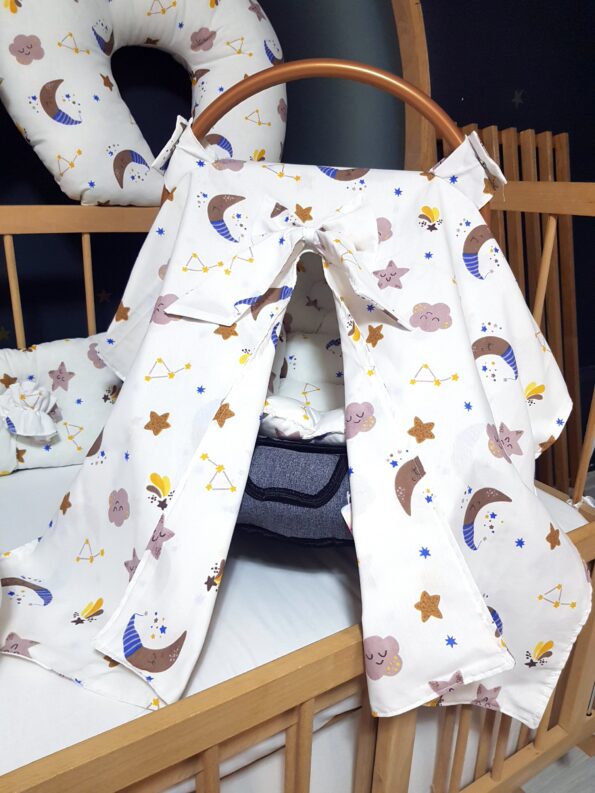 Bebek ihtiyaç seti; babynest yatak, baş yastığı, puset örtüsü, puset minderi, emzirme önlüğü, emzirme yastığı ve emzirme minderinden oluşur.