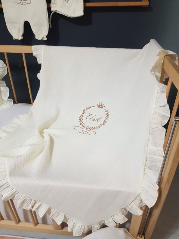 müslin battaniye, fırfırlı battaniye, bebek battaniyesi