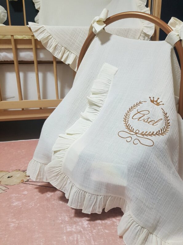 müslin puset örtüsü, nakışlı puset örtüsü, bebek arabası örtüsü