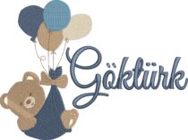 isimli balonlu ayıcık nakışlı bebek kırlent kılıfı