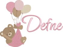 isimli balonlu ayıcık nakışlı bebek battaniyesi