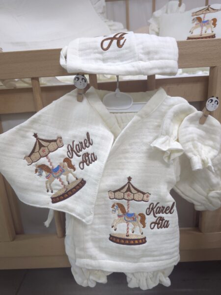 isimli nakışlı müslin hastane çıkışı