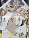 müslin hastane çıkışı seti, yenidoğan tulum ve takım, bebek pijaması, pamuklu takım,