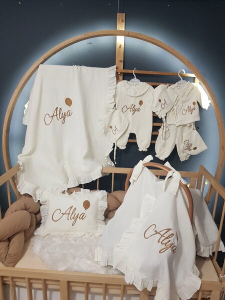 müslin hastane çıkışı, bebek seti, yenidoğan takım, alt üst müslin, 0-3 ay tulum